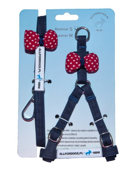 All For Dogs Mini Zestaw dla psa granat z czerwoną kokardą w białe kropki Rozm. S All For Dogs Mini Zestaw dla psa granat z czerwoną kokardą w białe kropki Rozm. S