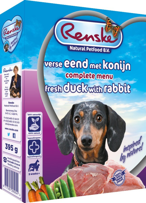 Renske Dog fresh meat - świeże mięso kaczka i królik dla psów 10x395 g Renske Dog fresh meat - świeże mięso kaczka i królik dla psów 10x395 g