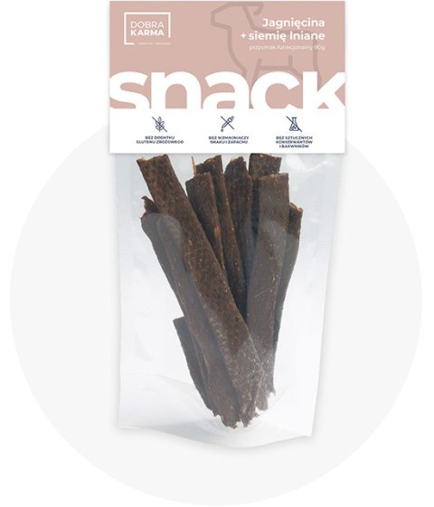 Dobra KARMA przysmak dla psa JAGNIĘCINA + SIEMIĘ 80g Dobra KARMA przysmak dla psa JAGNIĘCINA + SIEMIĘ 80g