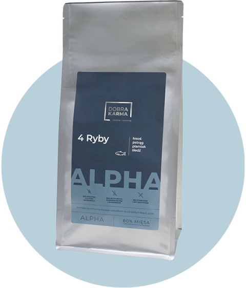 Dobra KARMA Alpha 4 ryby - łosoś , pstrąg , plamiak , śledź 2kg Dobra KARMA Alpha 4 ryby - łosoś , pstrąg , plamiak , śledź 2kg