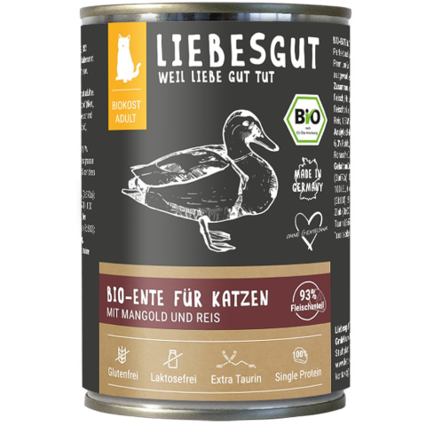 LIEBESGUT BIO ENTE - kaczka z botwinką dla kota 400g x 6 szt. LIEBESGUT BIO ENTE - kaczka z botwinką dla kota 400g x 6 szt.