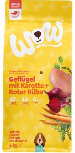 WOW Junior Geflügel - drób i łosoś z marchewką i buraczkami dla szczeniąt 12kg