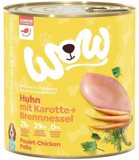 WOW Junior Huhn - kurczak z marchewką i pokrzywą dla szczeniąt 6 szt.x 800g WOW Junior Huhn - kurczak z marchewką i pokrzywą dla szczeniąt 6 szt.x 800g