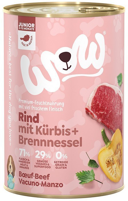 WOW Junior Rind - wołowina z dynią i pokrzywą dla szczeniąt 6 x 400g WOW Junior Rind - wołowina z dynią i pokrzywą dla szczeniąt 6 x 400g