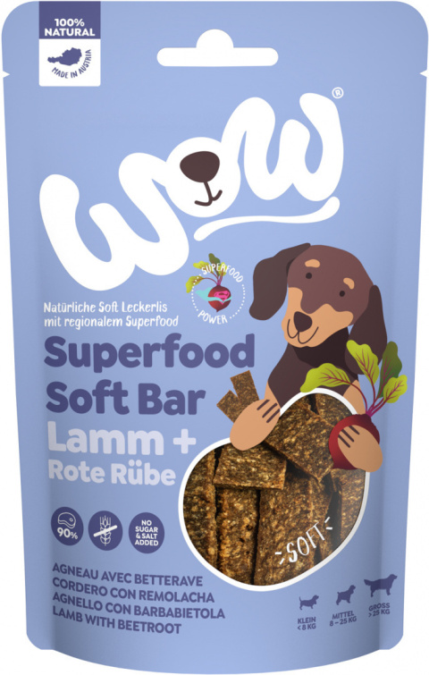 WOW Superfood Soft Bar Lamm – jagnięcina z buraczkami miękkie przysmaki dla psa 150g WOW Superfood Soft Bar Lamm – jagnięcina z buraczkami miękkie przysmaki dla psa 150g