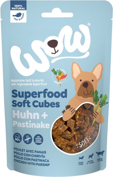 WOW Superfood Soft Cubes Huhn kurczak z pasternakiem miękkie przysmaki dla psa 150g WOW Superfood Soft Cubes Huhn kurczak z pasternakiem miękkie przysmaki dla psa 150g