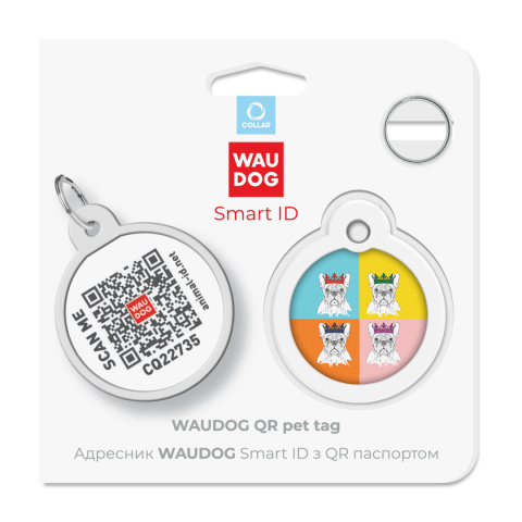 WAUDOG Zawieszka okragła z identyfikatotem QR GPS metalowa Buldog Francuski 25mm WAUDOG Zawieszka okragła z identyfikatotem QR GPS metalowa Buldog Francuski 25mm