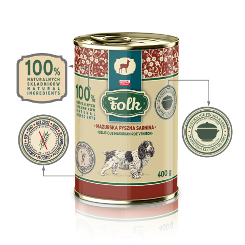FOLK Karma mokra dla psa Mazurska pyszna sarnina 400g FOLK Karma mokra dla psa Mazurska pyszna sarnina 400g