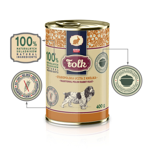 FOLK Karma mokra dla psa Staropolska uczta z królika 400 g FOLK Karma mokra dla psa Staropolska uczta z królika 400 g