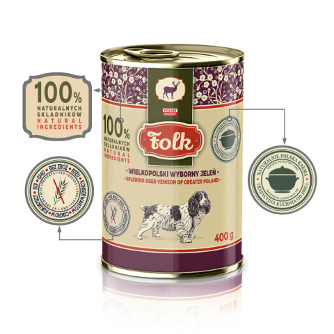 FOLK Karma mokra dla psa Wielkopolski wyborny jeleń 400 g FOLK Karma mokra dla psa Wielkopolski wyborny jeleń 400 g