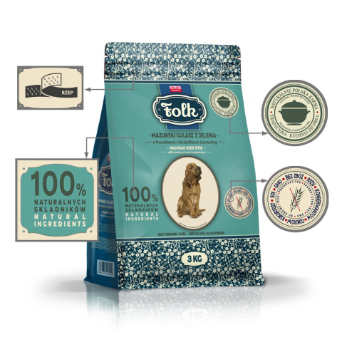 FOLK M&L Mazurski gulasz z jelenia z burakami i dodatkiem żurawiny 3 kg FOLK M&L Mazurski gulasz z jelenia z burakami i dodatkiem żurawiny 3 kg