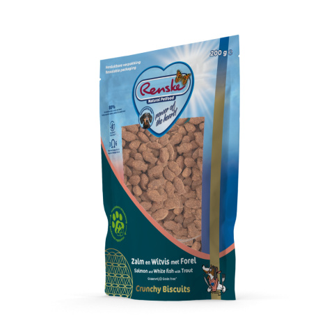 RENSKE Crunchy Biscuits Salmon, whitefish and trout - łosoś, białe ryby i pstrąg ciasteczka dla psa 200g RENSKE Crunchy Biscuits Salmon, whitefish and trout - łosoś, białe ryby i pstrąg ciasteczka dla psa 200g