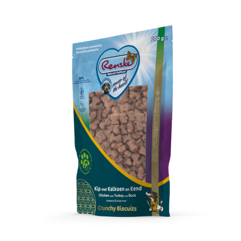 RENSKE Crunchy Biscuits Chicken with Turkey and Duck - kurczak z indykiem i kaczką ciasteczka dla psa 200g RENSKE Crunchy Biscuits Chicken with Turkey and Duck - kurczak z indykiem i kaczką ciasteczka dla psa 200g