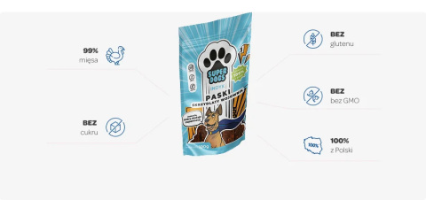 SUPERDOGS Skrzydlaty Wojownik Paski z indyka dla psa 100g SUPERDOGS Skrzydlaty Wojownik Paski z indyka dla psa 100g