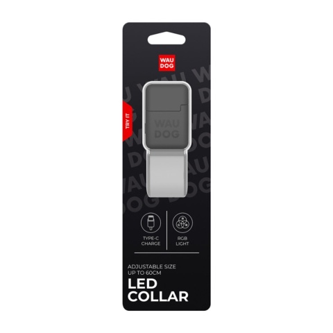 WAUDOG Obroża z podświetleniem LED dla psa, RGB, USB-C regulowana, do 60 cm WAUDOG Obroża z podświetleniem LED dla psa, RGB, USB-C regulowana, do 60 cm