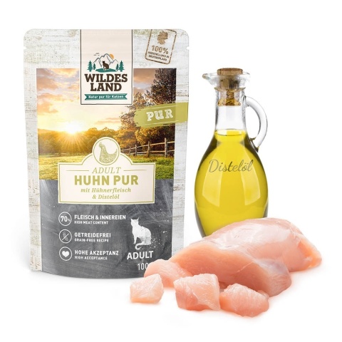 WILDES LAND CAT Pur Huhn - kurczak z olejem z krokosza 100g WILDES LAND CAT Pur Huhn - kurczak z olejem z krokosza 100g
