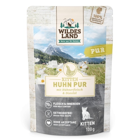WILDES LAND CAT Pur Huhn - kurczak z olejem z krokosza dla kociąt 100g WILDES LAND CAT Pur Huhn - kurczak z olejem z krokosza dla kociąt 100g