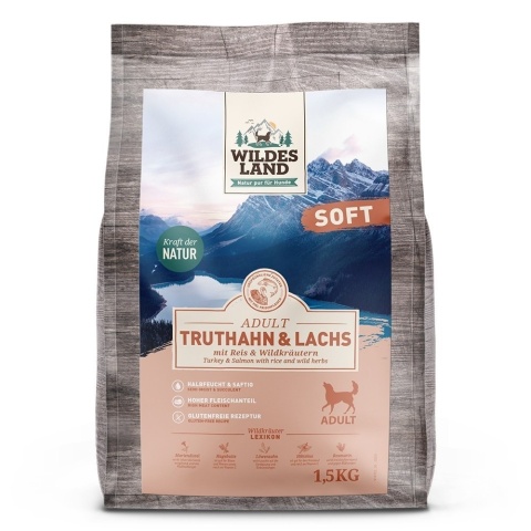 WILDES LAND DOG Soft Truthahn Lachs - indyk i łosoś - półwilgotna karma dla psa 1,5kg WILDES LAND DOG Soft Truthahn Lachs - indyk i łosoś - półwilgotna karma dla psa 1,5kg