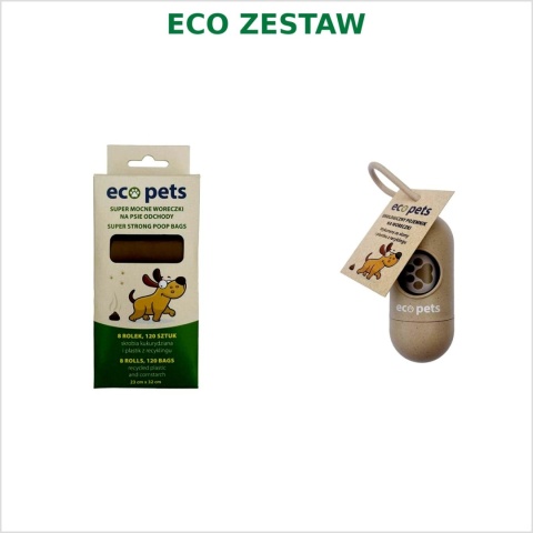 Eco Pets ZESTAW Ekologiczne worki na odchody 120 szt + Pojemnik