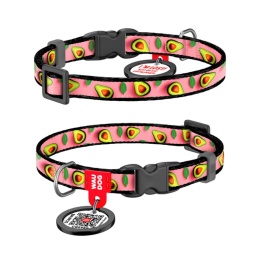 WAUDOG Nylon Obroża dla kota z zawieszką QR 20-30 cm Awokado na Różu