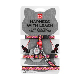 WAUDOG Nylon Szelki ze smyczą dla kota z zawieszką QR Banany na Różu