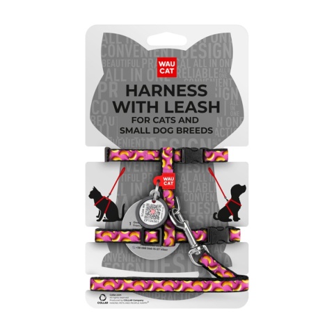 WAUDOG Nylon Szelki ze smyczą dla kota z zawieszką QR Banany na Różu