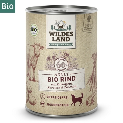 WILDES LAND DOG BIO Rind – bio wołowina z marchewką i cukinią 400g