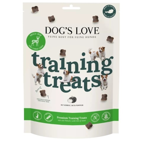 DOG'S LOVE Training Treats Hirsch 150 g – miękkie przysmaki treningowe z jeleniem i dynią, bez gliceryny
