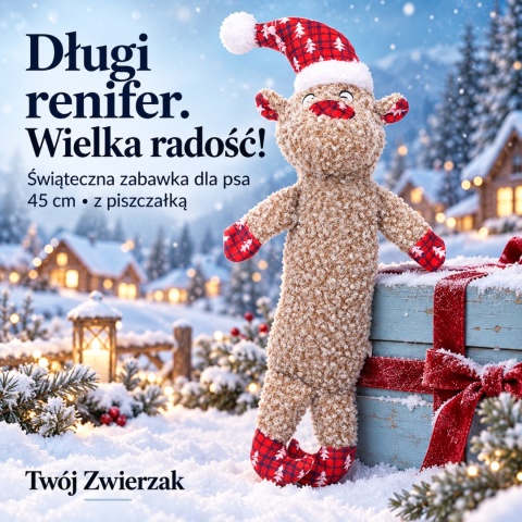 Flamingo Krola Długi Renifer 45 cm – świąteczna zabawka dla psa z piszczałką