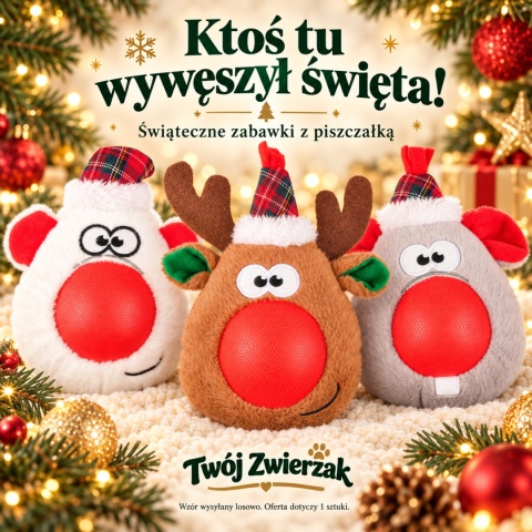 Flamingo Drew – świąteczna zabawka dla psa z gumowym noskiem i piszczałką, mix wzorów