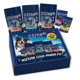 ICEPAW Christmas Box – świąteczny zestaw dla psa z rybnymi przysmakami i karmą 550 g