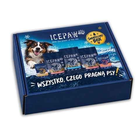 ICEPAW Christmas Box – świąteczny zestaw dla psa z rybnymi przysmakami i karmą 550 g