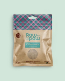RAW for PAW Chicken Heart 40 g – serca kurczaka, liofilizowane przysmaki dla psa i kota