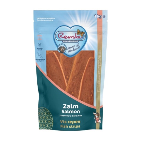 RENSKE Healthy Meat Strips Salmon – suszone płaty z łososia dla psa 1 kg