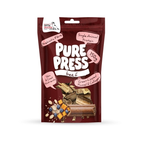 SYTA MICHA Pure Press Beef – smaczki tłoczone na zimno z wołowiną dla psa 150 g