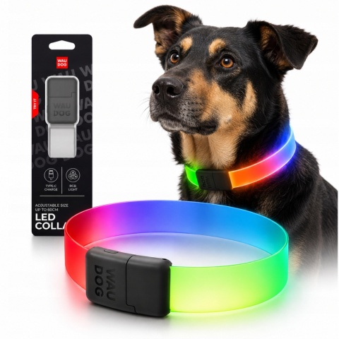 WAUDOG obroża LED dla psa RGB USB-C – regulowana do 60 cm