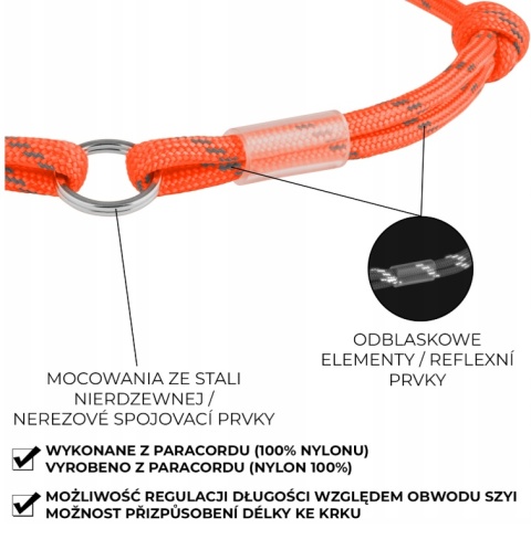 WAUDOG Smart ID sznurek do adresówki z paracordu odblaskowy pomarańczowy 25–45 cm