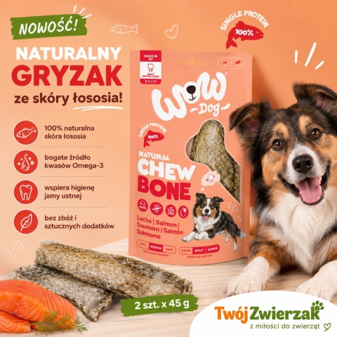 WOW DOG Natural Chew Bone Lachs - gryzak ze skóry łososia 2szt.x45g