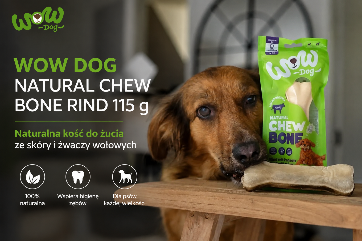 WOW DOG Natural Chew Bone Rind 115 g – naturalna kość do żucia dla wymagających psów
